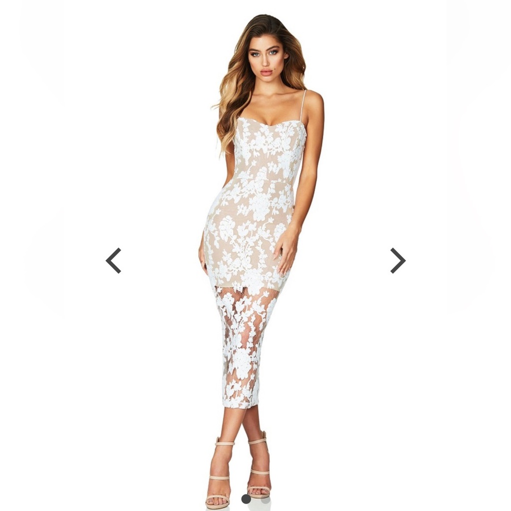 Nookie White Floral Lace Midi Dress